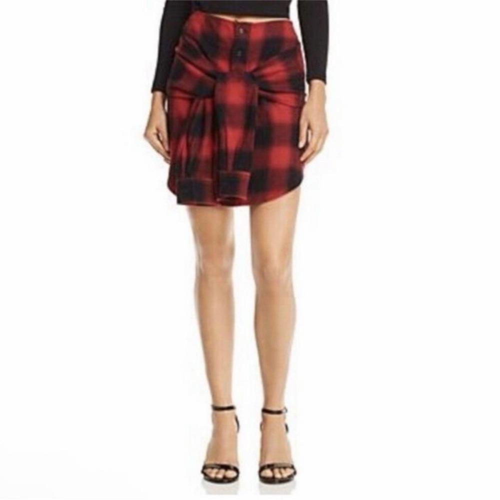 Pistola Women’s Buffalo Plaid Check Tie‎ Front Mini Skirt XS